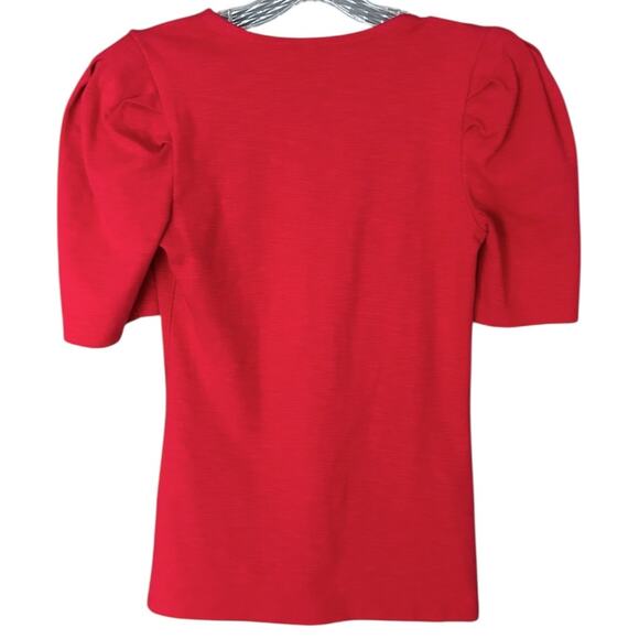 Free People Ellery Red Puff Sleeve Shirt Women's Small Deep V-Neck Stretch - Picture 3 of 6